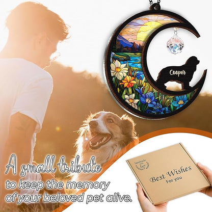 Custom Dog Memorial Gift Suncatcher, Engraved Pet Memorial Ornament, Pet Sympathy Keychain, Loss of Animal Sympathy Card, Rainbow Bridge Dog Loss Gift, Bereavement Suncatcher Window Hanging