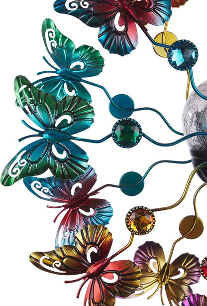 Alpine Corporation 60" Tall Outdoor Solar Metal Butterfly Wind Spinners with Color Changing LED Lights, Garden Decor, Multicolor