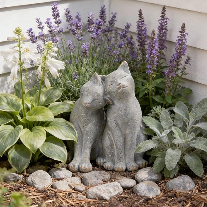 Cat Garden Statues Outdoor Cat-Figurines - Garden Decorations 8.5 x 8 x 10.5 in Resin Kitten Couple Sculpture Cats Statue for Farmhouse Outside Backyard Lawn Gift for Kitten Lovers Newman House Studio