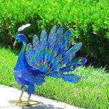 MACLARONX Metal Peacock Garden Yard Art Outdoor Statue Standing Sculpture for Backyard Lawn Patio Home Decorations, 17'' W Multi-Color, Blue-peacock