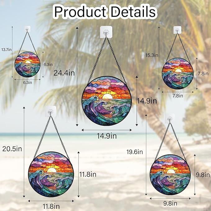 DASTOLL Stained Glass Window Hanging, Clouds and Sea Waves Suncatcher Diamond Glass Panel Hangings Scenery Sun Catchers Decor for Birthday for Women, Men, Wife, Aunt, and Mom 11.8 in