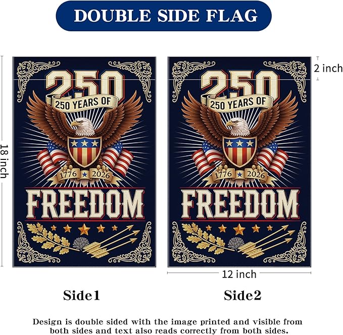 250 Anniversary USA Garden Flag, 4th of July Garden Flag America Patriotic Banner 250 Years of Freedom Yard Sign Eagle Design Double-Sided Waterproof 1776-2026 Commemorative Flag 12x18 Inch