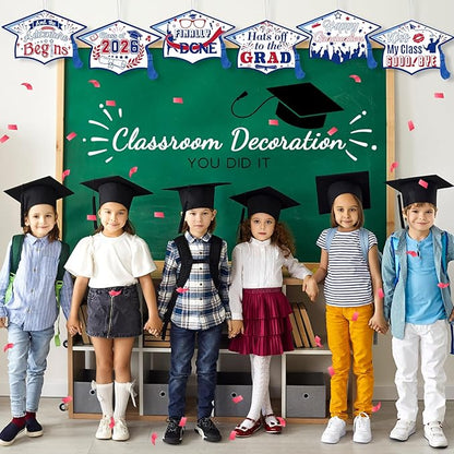 Chunful 12 Pack Graduation Yard Signs Grad Decoration 2026 Happy Graduate Lawn Garden Sign with Stake Congrats Outdoor Plastic Cap Hanging Ornament for Class Pathway Walkway Porch Party(Red Blue)
