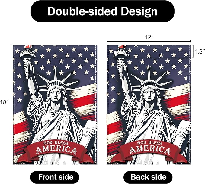 Patriotic Garden Flag 12x18 Inch Double Sided Statue of Liberty God Bless America Flag Memorial Day Independence Day Indoors Outdoors Decoration for Yard (God Bless America)