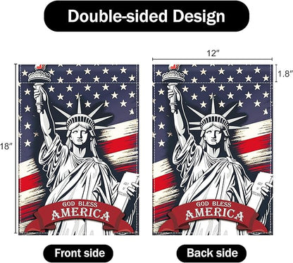 Patriotic Garden Flag 12x18 Inch Double Sided Statue of Liberty God Bless America Flag Memorial Day Independence Day Indoors Outdoors Decoration for Yard (God Bless America)