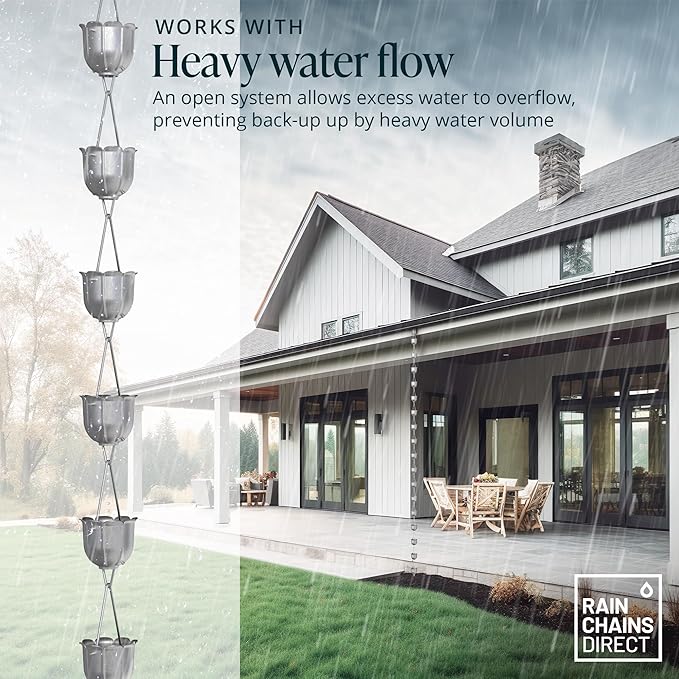 Rain Chains Direct - Flutes Rain Chain - 8.5 FT - Milled Aluminum - Premium Rain Chains for Gutters