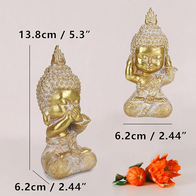 Owl Statue Garden Decor, Resin Waterproof Halloween Indoor Outdoor Lawn Yard Patio Office Living Room Decoration Gifts for Mom Women (8.3 Inch) (Golden 3 Buddha)