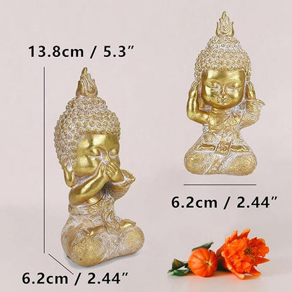 Owl Statue Garden Decor, Resin Waterproof Halloween Indoor Outdoor Lawn Yard Patio Office Living Room Decoration Gifts for Mom Women (8.3 Inch) (Golden 3 Buddha)