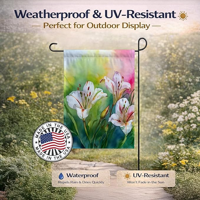 Caroline's Treasures Utah Sego Lilies in Watercolor Garden Flag Mailbox Flag Decorative Yard Flag Banner Outside Patio Artwork Yard Flower Beds, Garden Size, Multicolor
