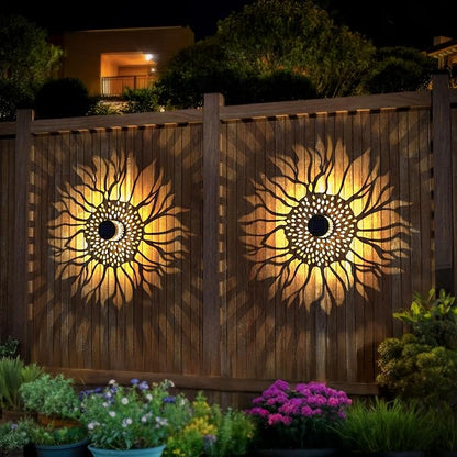 Hapjoy Solar Fence Lights 4 Pack Solar Deck Lamps Outdoor Decorations Powered Step Lights Wall Waterproof LED Warm Decorative Lighting for Garden (Sunflower, 4)