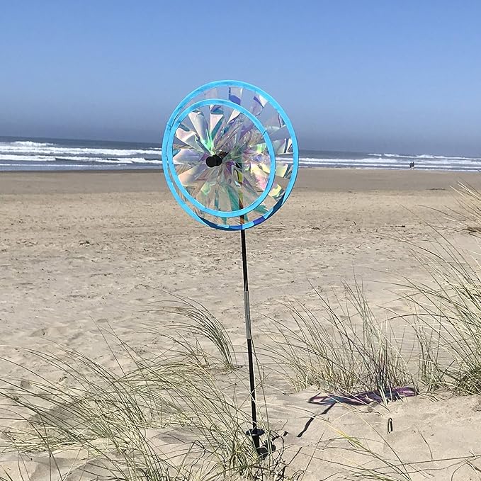 In the Breeze 13-Inch Double Iridescent Wheel Spinner, Outdoor Ground Décor, 2687