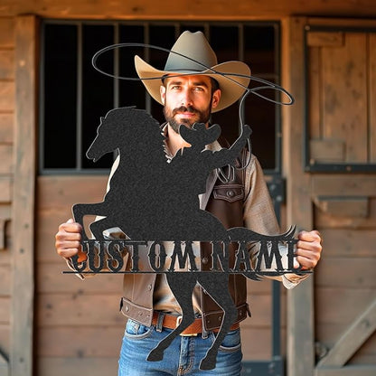 Personalized Cowboy Metal Sign, Custom Metal Name Sign, Rustic Cowboy Rodeo Wall Decor, Rustic Western Wall Art for Patio, Garage, Mancave