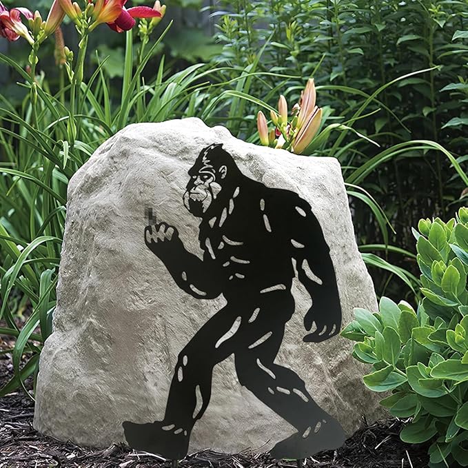 Bigfoot Flip Off Peek Decorative Garden Stake Sasquatch Metal Silhouette Sign Standout Sculpture Decor Outdoor Yard Patio Lawn Big Foot Gifts 17x11.4 in