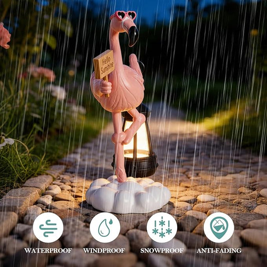 WDS WONDROUS Solar Flamingo Garden Statue Decor with LED Lights Pink Flamingo for Yard Porch Outdoor Statue Patio Lawn Balcony Decor Flamingo Lamp Birthday Gift for Woman Grandma Outside Sulptures