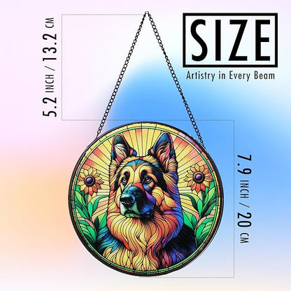 Stained Glass Dog Memorial Suncatcher,German Shepherd Window Hanging,Sympathy Gifts for Pet Loss,7.9 inch/20 cm Home and Garden Decor for Dog Lovers