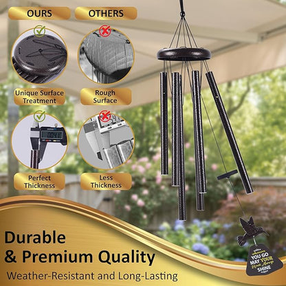 Wind Chimes for Outside – Memorial Wind Chimes 32" for Loss of Loved One with Hummingbird Spinner, Bereavement & Sympathy Gift, Soothing Tones, Bronze Finish