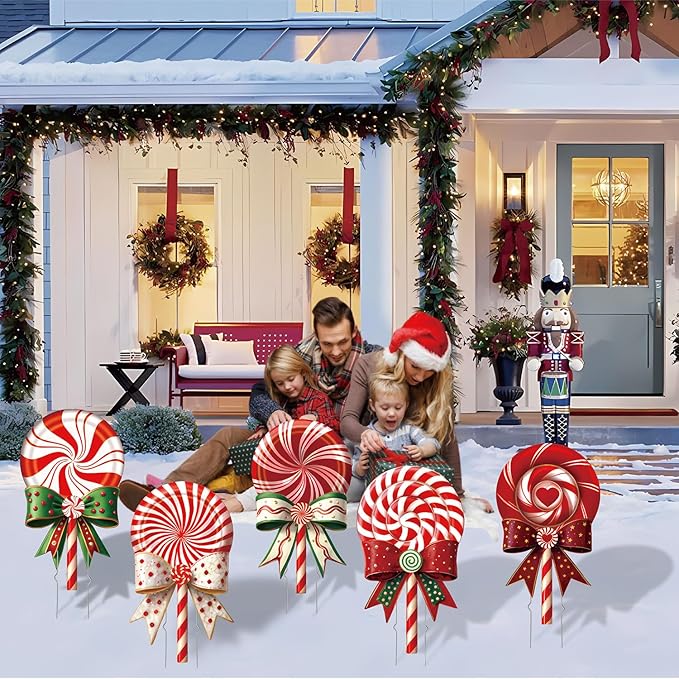 Outdoor Christmas Decorations Jumbo 24 Inch Lollipop Yard Signs 5ct with 20 Stakes 10 Fiberglass and 10 Metal Waterproof Holiday Christmas Decorations for and Garden Waterproof