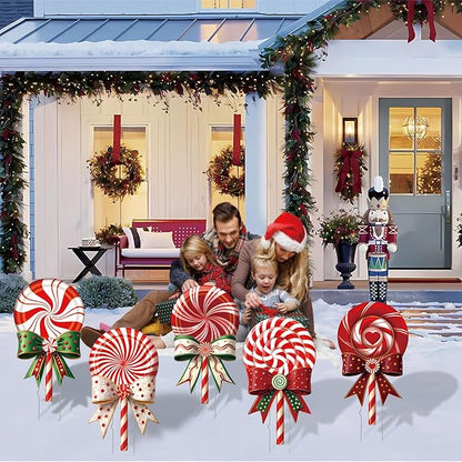 Outdoor Christmas Decorations Jumbo 24 Inch Lollipop Yard Signs 5ct with 20 Stakes 10 Fiberglass and 10 Metal Waterproof Holiday Christmas Decorations for and Garden Waterproof