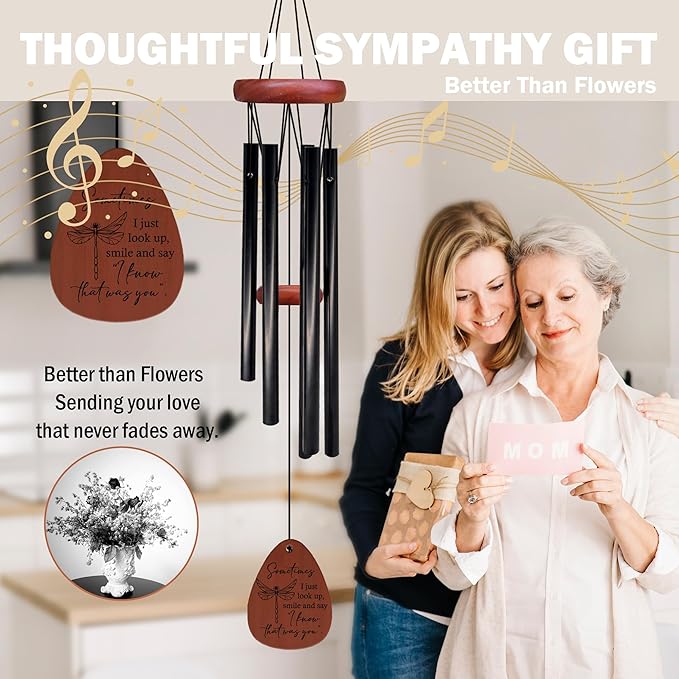 Dragonfly Decor Memorial Wind Chimes, Memorial Gifts Wind Chimes, Dragonfly Gifts for Women WindChimes for Outside, Sometimes Remembrance Sympathy Gift for Loss of Loved One, 26" Inches