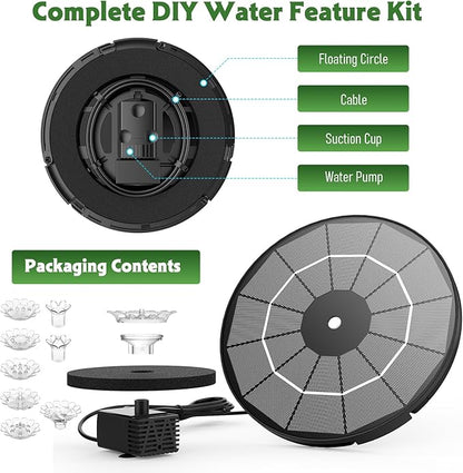 AISITIN 3.5W Solar Fountain Pump Upgraded 2026, Solar Water Fountain DIY Kit with 8 Nozzles & 3 Fixed Bracket & 9.8ft Cord for Garden, Bird Bath, Ponds, Fish Tank, Aquarium, Courtyard and Outdoor
