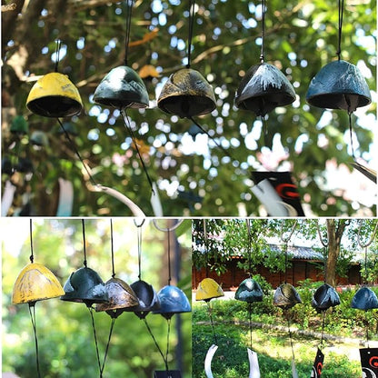 Cast Iron Windchimes, Set of 3 Bless Temple Wind Bell, Japanese Style Mount Fuji Wind Chime, Hanging Decoration for Garden Patio Door Room Outdoor