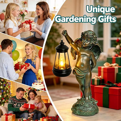 Solar Angel Garden Statues, Outdoor Angel Solar Hanging Lights Waterproof, Birthday Gifts for Mom Women Mother's Day, Cupid Boy Garden Figurines for Yard Decor Patio Porch Lawn Ornaments