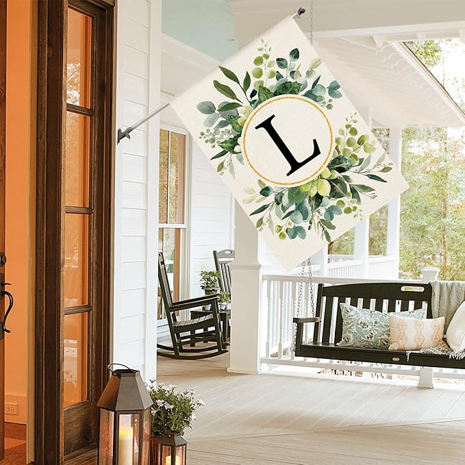 AVOIN colorlife Monogram Letter L Floral House Flag 28x40 Inch Double Sided Outside, Family Last Name Initial Yard Outdoor Decoration