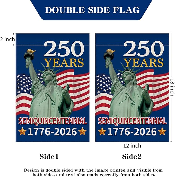 250th Anniversary America Garden Flag, 250 Anniversary USA Flag 1776-2026 Commemorative Patriotic 250 Years Banner 4th of July Yard Sign Double-Sided Waterproof Garden Flag 12x18 Inch
