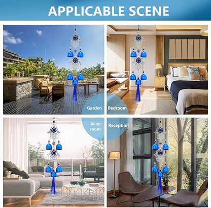 BWINKA Blue Evil Eye Hanging Decoration Ornament Metal Wind Chimes for Home Garden Gift Decoration (Eye-Double)
