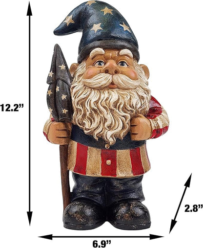 Better Office Products Garden Gnome Statue, 12" Height, Handcrafted Waterproof, UV-Resistant Polyresin Lawn Patio Porch Ornament Decoration (Yankee Doodle Patriot)