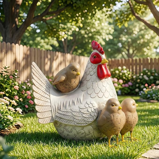 Resin Animal Decorations Gifts, Rustic Garden Statues, Farmhouse Chicken Decor, Hen on Nest, Chicken Statue & Figurine for Garden, Patio & Home, Waterproof & Durable, Unique Outdoor Art