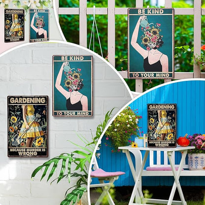 MorningRo 2 Pcs Funny Metal Tin Garden Sign 12'' x 8'' Gifts for Plant Lovers Women Grandma Mom Garden Decor Metal Tin Sign for Farmhouse Greenhouse Patio Yard Wall Decor Indoor Outdoor(Girls)