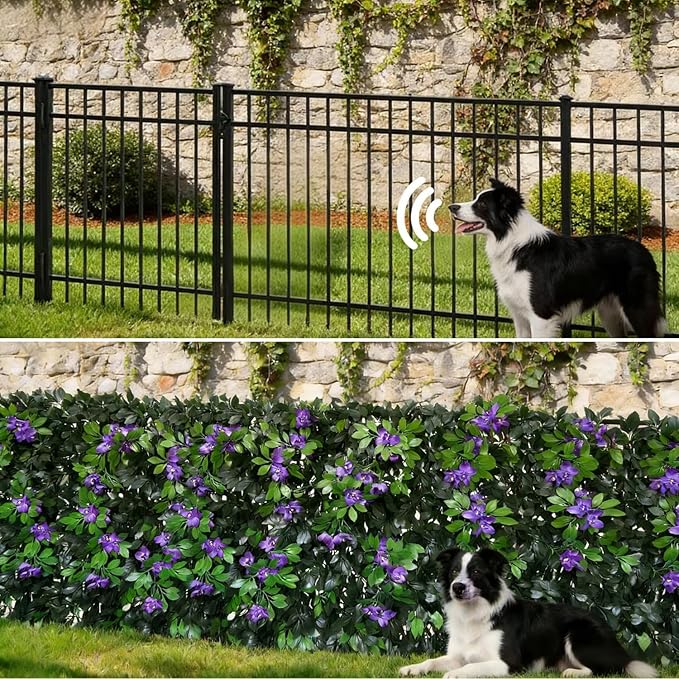 Expandable Privacy Screen with Artificial Flower for Balcony Patio Fence Greenery Privacy Fence Outdoor Leafy Purple Flowers 4pcs