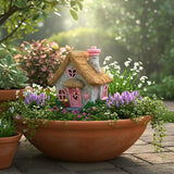 PRETMANNS Fairy House for Outside with Solar Powered LED Lights for Garden - Fairy Garden Houses for Outdoor - Miniature Accessories for Cottage Decor for Village - 7.56” High, Pink