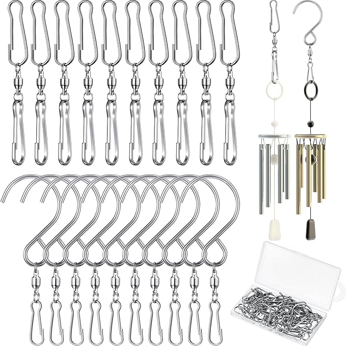 Jetec 20 Pieces Wind Spinner Swivel Hooks 360 Degree Dual Spinning Windsock Chime Supplies Hanger Swivels Clip Hanging Hooks with Storage Box for Wind Spinners Supply, 2 Styles (Metal Color)