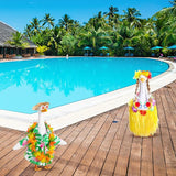 DECOHS 2 Set Hawaiian Porch Goose Outfits, Summer Bikini Lawn Goose Costume, Yard Goose Clothes Grass Skirt Straw Hat with Wreath Glasses Wig for 23" Statue Patio Garden Decoration