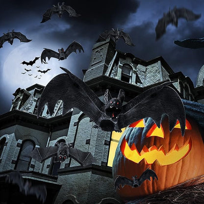 MGparty Halloween Hanging Bats 24 Pcs Realistic Scary Rubber Bats for Halloween Outdoor Indoor Yard Home Window Door Wall Decorations Halloween Party Decorations with 5 Size