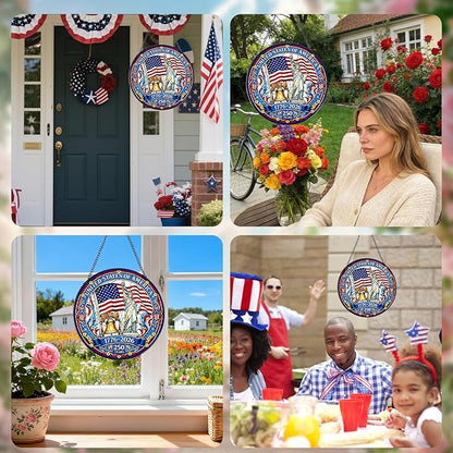 Rngmsi 250th Anniversary Stained Glass Window Hanging, 7.8″ Patriotic Sun Catchers with Hook Indoor Window Decor Gift, 4th of July Sun Catchers Ornaments Home Garden Art for Women Men