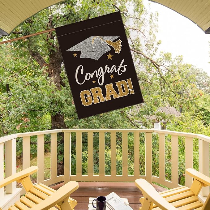 AVOIN colorlife Diploma Cap Congrats Grad House Flag Double Sided, Class Of 2026 Graduation Yard Outdoor Decoration 28 x 40 Inch