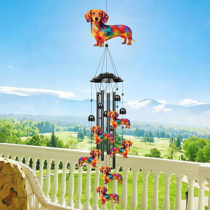 YHmall Dachshund Gifts for Women, 35 in Wind Chimes for Outside Mothers Day Gardening Gifts for Mom Colorful Metal Memorial Wind Chime Dachshund Decor for Home Yard Patio Garden Outdoor