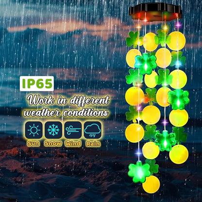 Shamrock Shell Solar Wind Chimes Outdoor with Shamrock Clover Design 27.5 Inch LED Shell Gradient Lights Hanging Decor for Garden, Yard, Patio, Porch