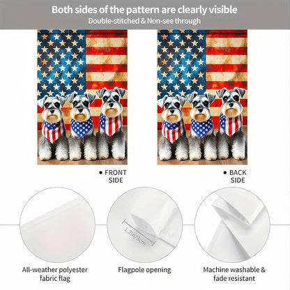 BlissYard Patriotic Schnauzer Garden Flag 12x18 Inch Double Sided Vertical Cute Puppy Small Yard Flag American Flag Dog Outdoor Decor Lawn Garden Banner 4th of July Independence Day Decoration