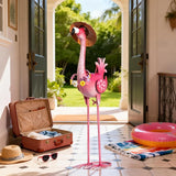 Natelf Flamingo Metal Garden Statue Outdoor Pink Hawaii Flamingo Yard Art Sculpture Decor with Flower Lei & Straw Hat, Waterproof Rust-Proof Lawn Decor for Patio, Poolside, Tropical Party