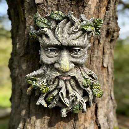 Tree Faces Decor Outdoor, Whimsical Old Man Resin Statue with Foliage Features, Large Outdoor Tree Hugger for Yard Art, Root Detail, Trees Decorations Outdoor Wallmounted Statue