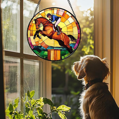 DASTOLL Stained Glass Window Hanging Equestrian Sports Large 11.8" - Horse Suncatcher Door Garden Sunroom Sun Catcher Home Decor Birthday Christmas for Mom Men Woman Nana