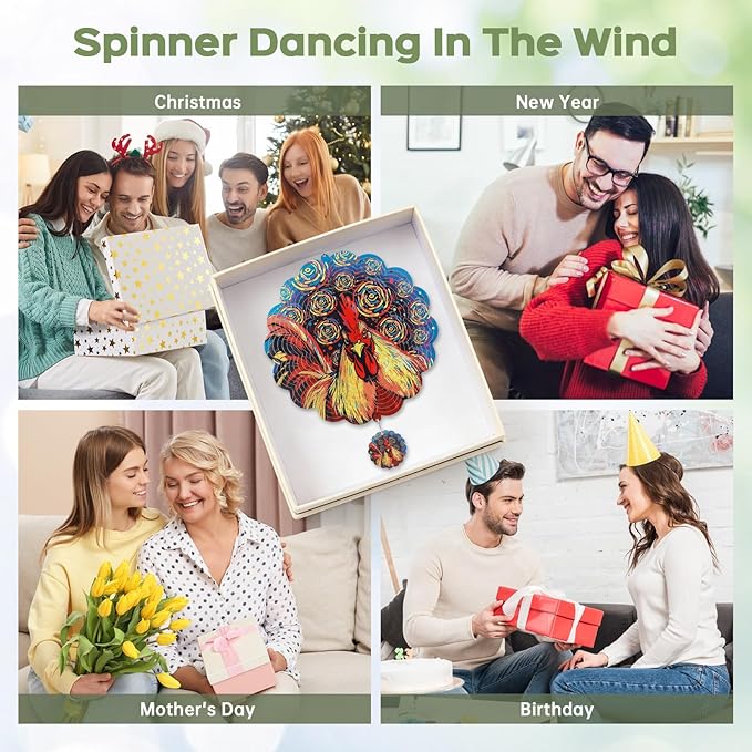 Wind Spinners Outdoor, IDEA SHOW 12In Stainless Steel Wind Spinners Outside, 3D Kinetic Hanging Sculpture, Rustproof Metal Garden Decor Ornaments for Yard Art, Women, Men, Holidays