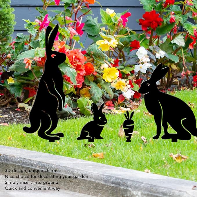 Water Proof Metal Bunny Rabbit Garden Statue with Carrot - Charming Outdoor Decor for Lawn and Courtyard