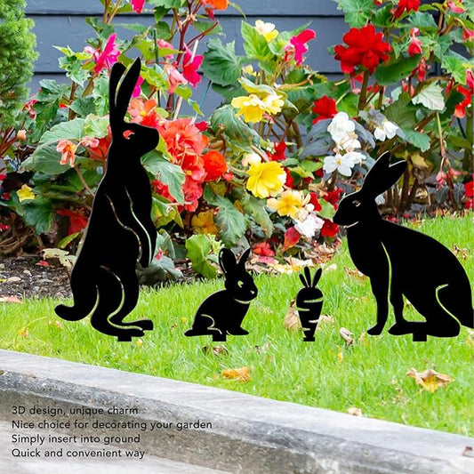 Water Proof Metal Bunny Rabbit Garden Statue with Carrot - Charming Outdoor Decor for Lawn and Courtyard