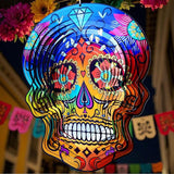 Goolyrusim Metal Wind Spinner - Sugar Skull Wind Spinners, Kinetic Hanging Wind Sculpture 3D Skeleton Wind Catcher for Yard and Garden Decoration Outdoor Decor, Unique Gifts for Halloween, Christmas