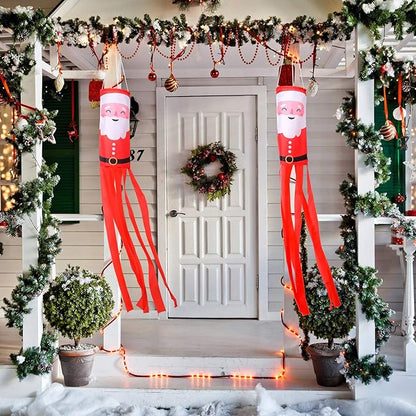 Tatuo 2 Pieces Christmas Windsock Santa Claus Windsock Santa Outdoor Hanging Windsocks Winter Decorative Fabric Wind Sock for Tree Decorations Front Yard Porch Patio Lawn Garden Party
